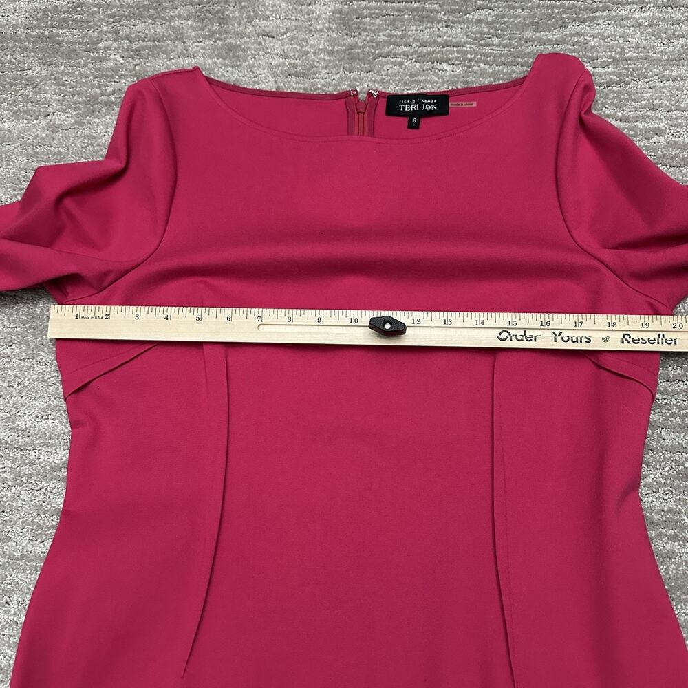 Teri Jon Dress Womens 16 Pink Bell Sleeve Sheath Scallop Hem Party Cocktail - Picture 10 of 16